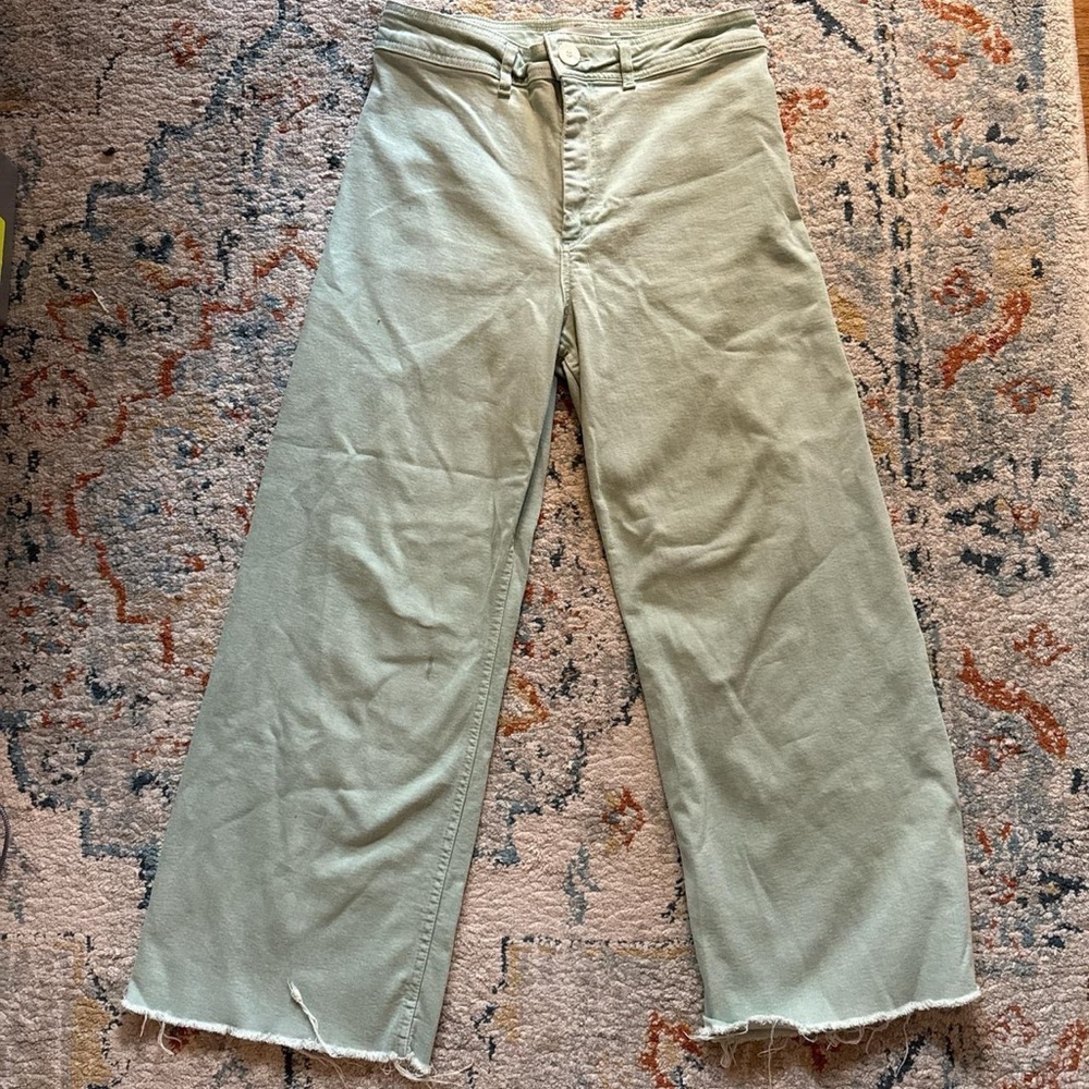 Soft Sage Green Wide-Leg Cotton Pants With Frayed Hems 🌱